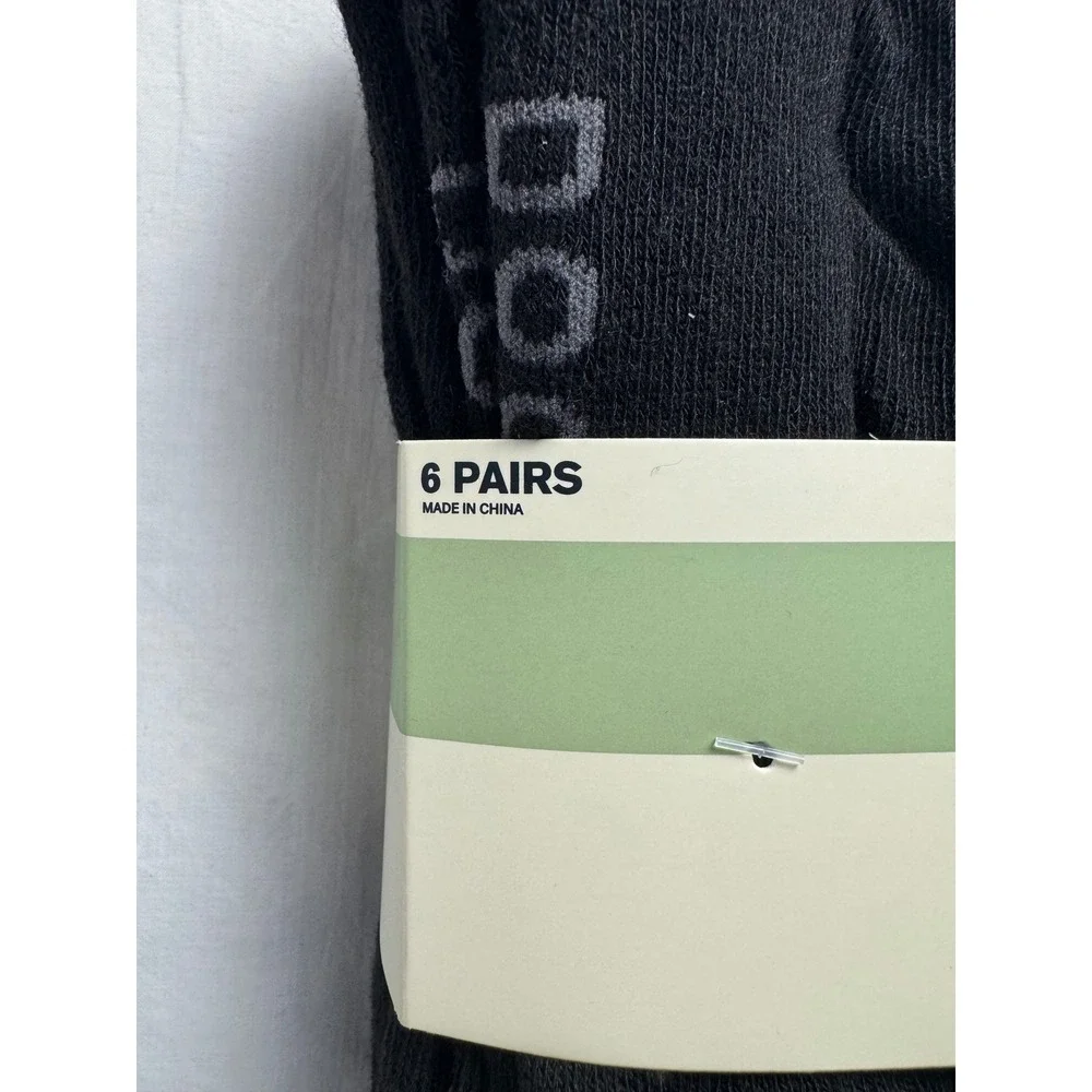 Dockers Mens Crew Socks 6 Pair Pack Black Ribbed Logo Shoe Size 6-12